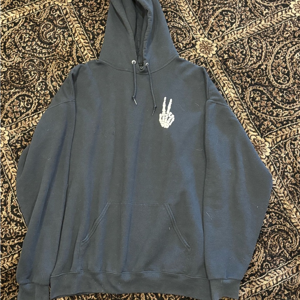 Men's Loose Black Hoodie with Peace Sign
